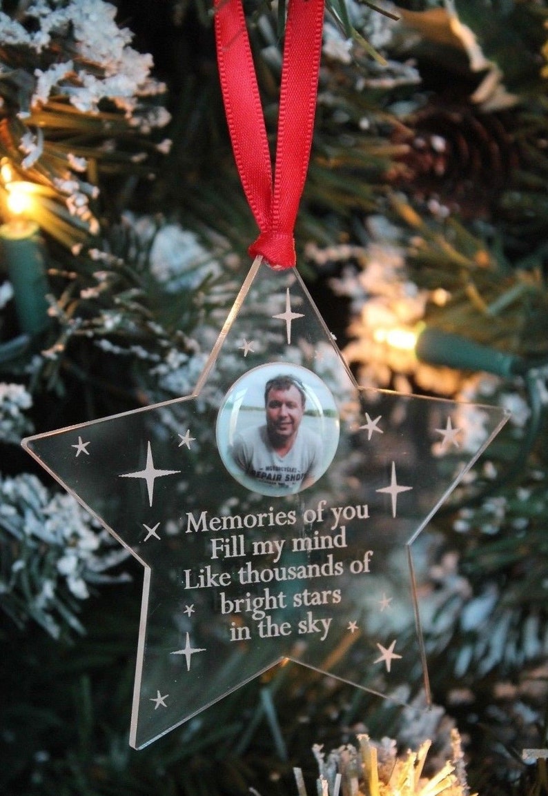 PERSONALISED Memories Like Stars Photo Memorial Christmas Decoration & Gift Bag image 1