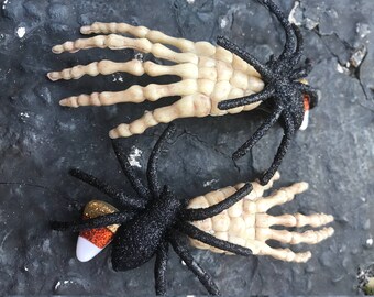 Halloween Hair Clips Skeleton Hair Bow Spider Hair Clip Candy Corn Hair Clips Ready To Ship! Set of 2!