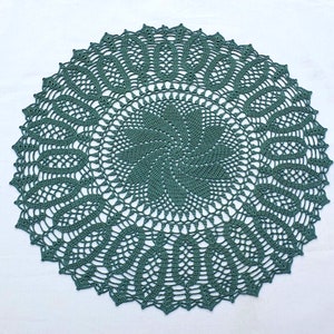 Hand Crochet Doily: Patina Green Lace, Round Coffee Table Decor