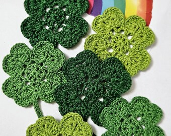 6 Crochet Shamrock Appliques: St Patrick's Day Clover Decor