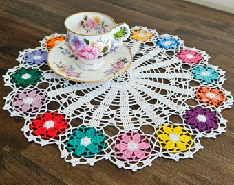 Flowers crochet doily. Easter crochet doily. Easter placemath.  Summer doily. Crochet flowers. Crochet daisy.