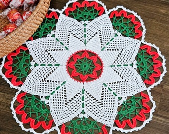 Christmas crochet doily. Christmas table decor.