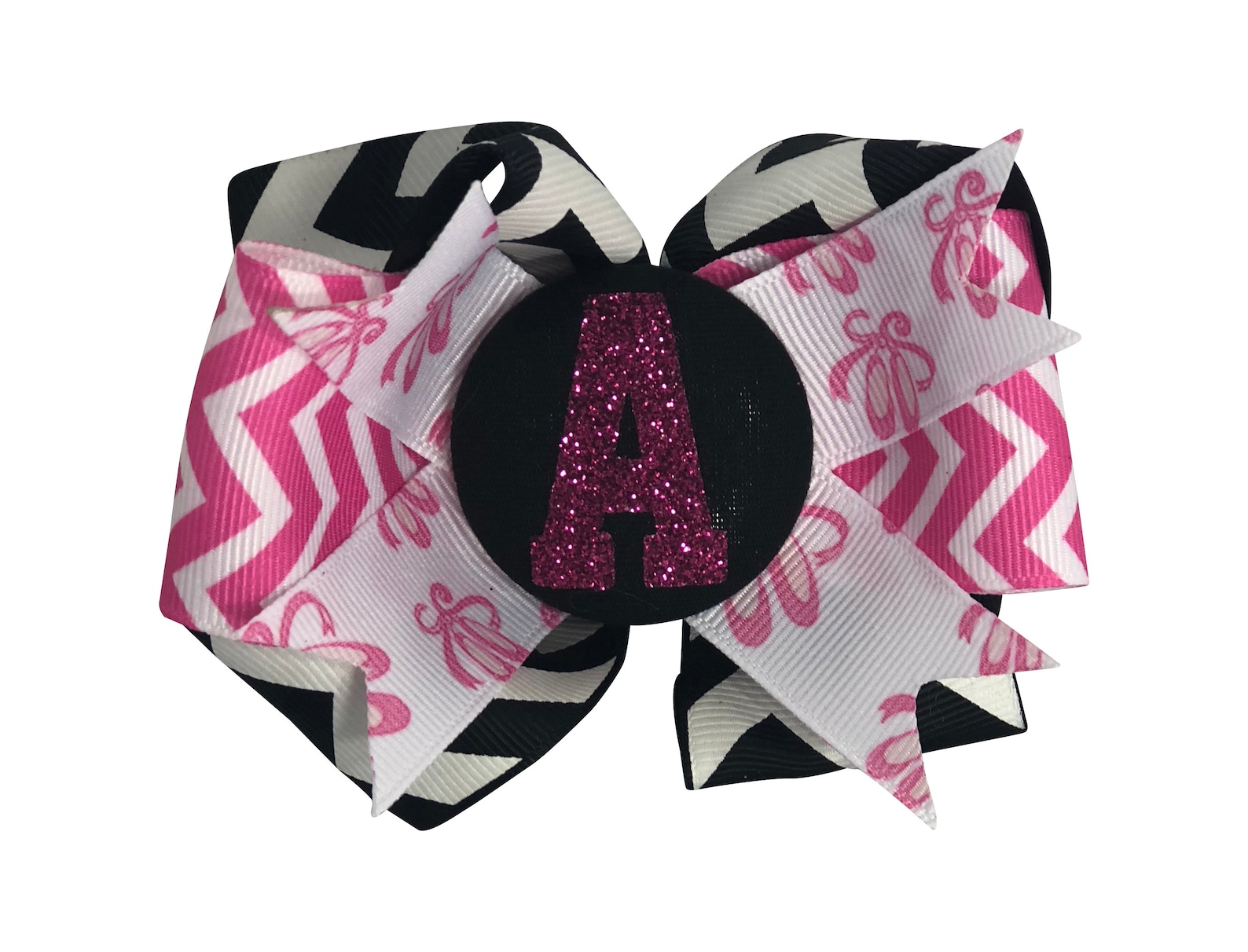 dance/ ballet personalized hair bow clip or ponytail tye, ballet shoe ribbon, glitter initial, chevron or choose ribbon colors