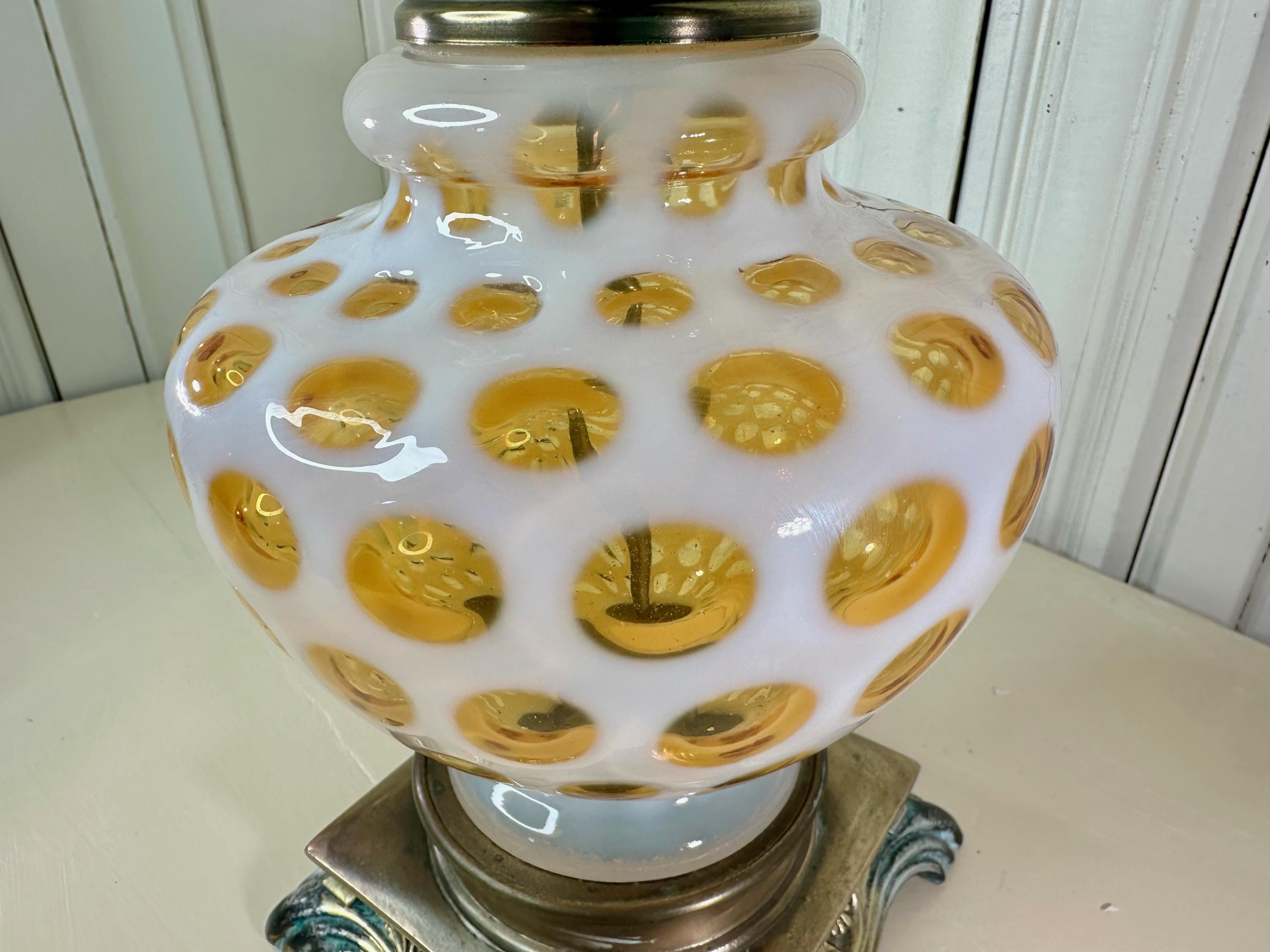 Vintage Mid-century Fenton Glass Amber Honeysuckle Coin Dot Table