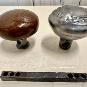 Vintage Brown Stone and Stamped Steel Door Knob Set image 3