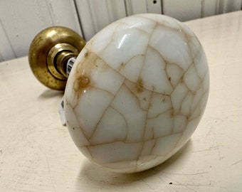 Vintage Porcelain & Brass Door Knob Set