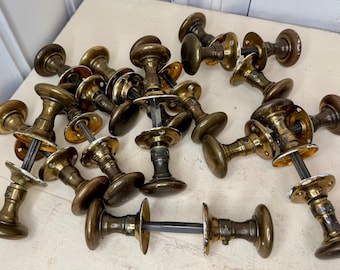 Vintage Brass Door Knob Set Round Knobs with Rosettes Salvage Hardware