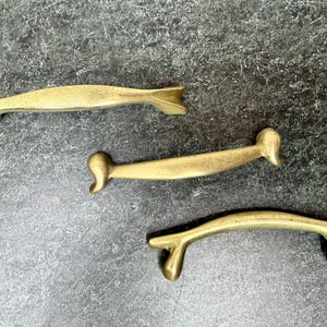Set of 3 Mid Century Modern Drawer Pulls – Vintage Brass Tone Cabinet Handles – 3” Centers