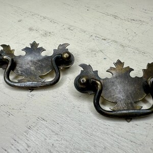 Vintage Small Drawer Pulls Set of 2 – Ornate Bail Handles Dark Patina Metal Hardware