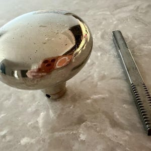 Vintage Nickel Plated Brass Oval Door Knob w Threaded Spindle Salvage