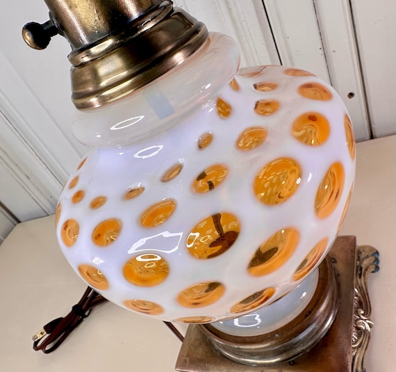 Vintage Mid-century Fenton Glass Amber Honeysuckle Coin Dot Table