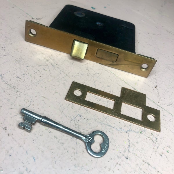 Bronze Front Corbin Mortise Lock # 132 w/Key & Strike Plate (NOS)