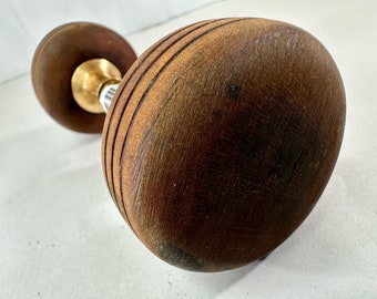 Vintage Wood Door Knob Set w/Brass Collars