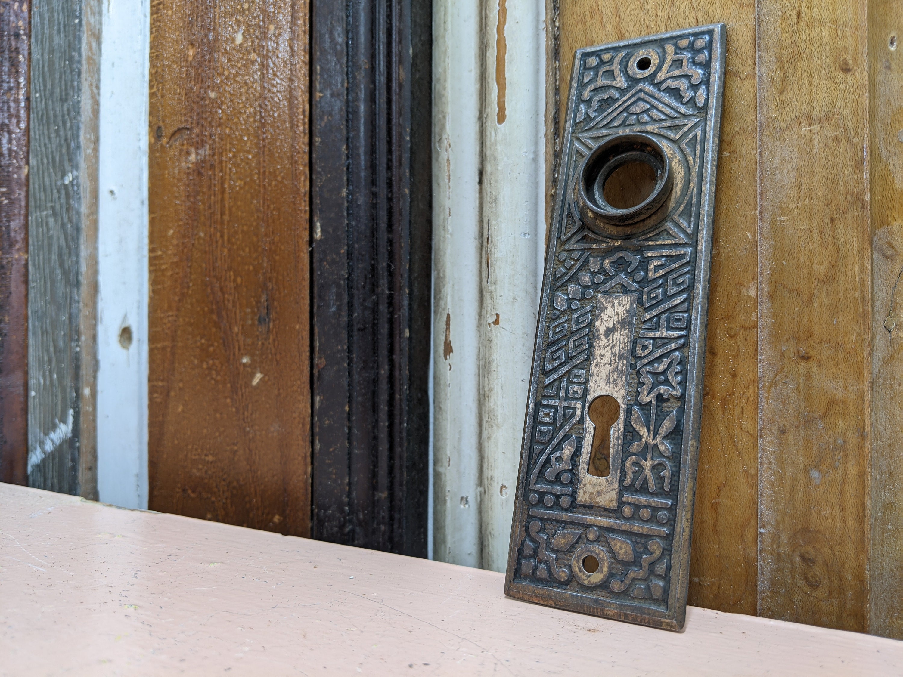 Antique Eastlake Doorknob Plate Triangle Geometric Floral - Etsy