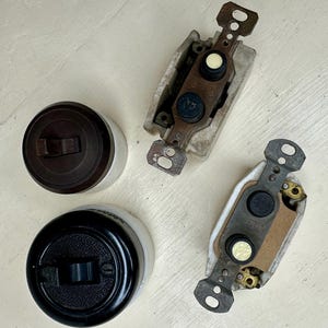 Vintage Porcelain Push Button Light Switch Lot of 4 – Bakelite Covers – Made in USA