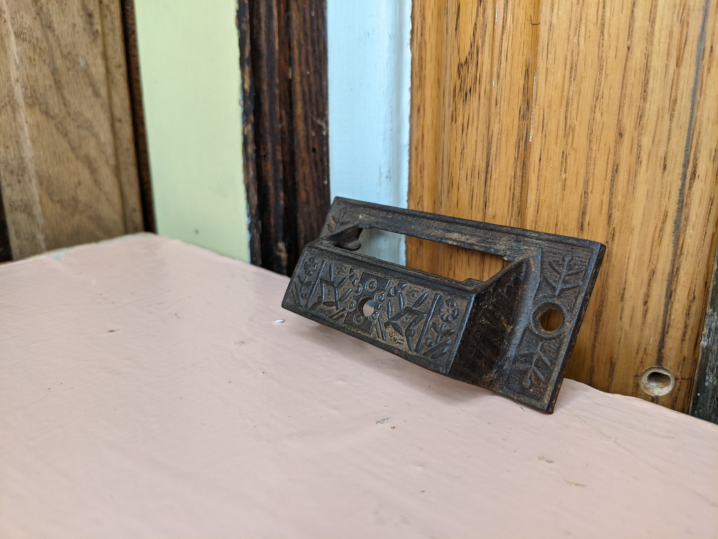 Eastlake Cup Style Drawer Pulls With Label Antique 100292 Etsy