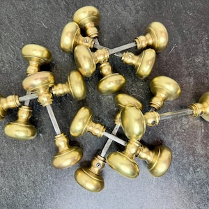Vintage Solid Brass Door Knob Set – Button Style, Salvaged Hardware (1 Set, 10 Available)