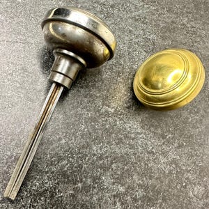 Vintage Stamped Brass & Steel Door Knob Set – Concentric Circle Design
