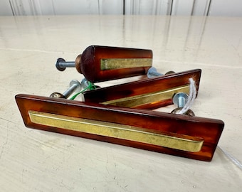 Set of 3 Vintage Lucite w/Brass Stripe Drawer Pulls