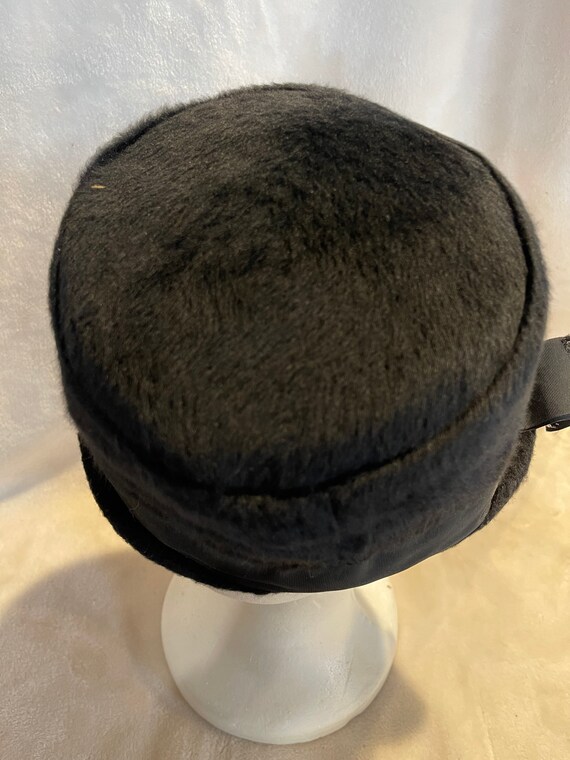 Vintage Black Imitation Fur Pillbox Hat - image 6