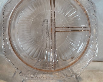Vintage Depression Glass Divided Dish