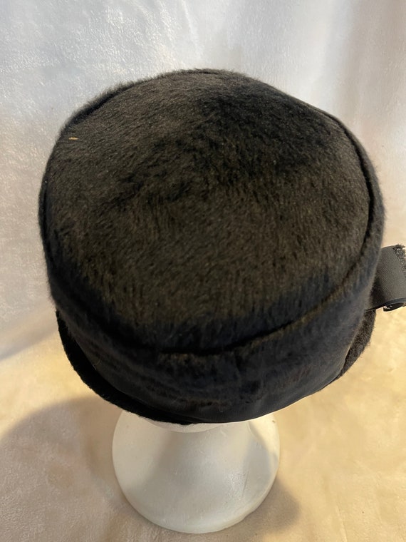 Vintage Black Imitation Fur Pillbox Hat - image 10