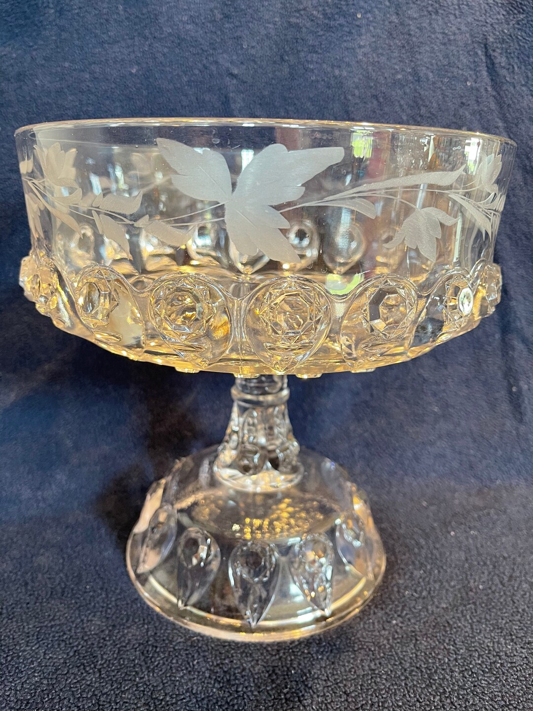 Vintage Lead Crystal Compote With Etching Etsy