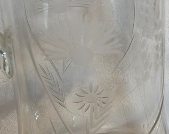Vintage Etched Glass Pitcher