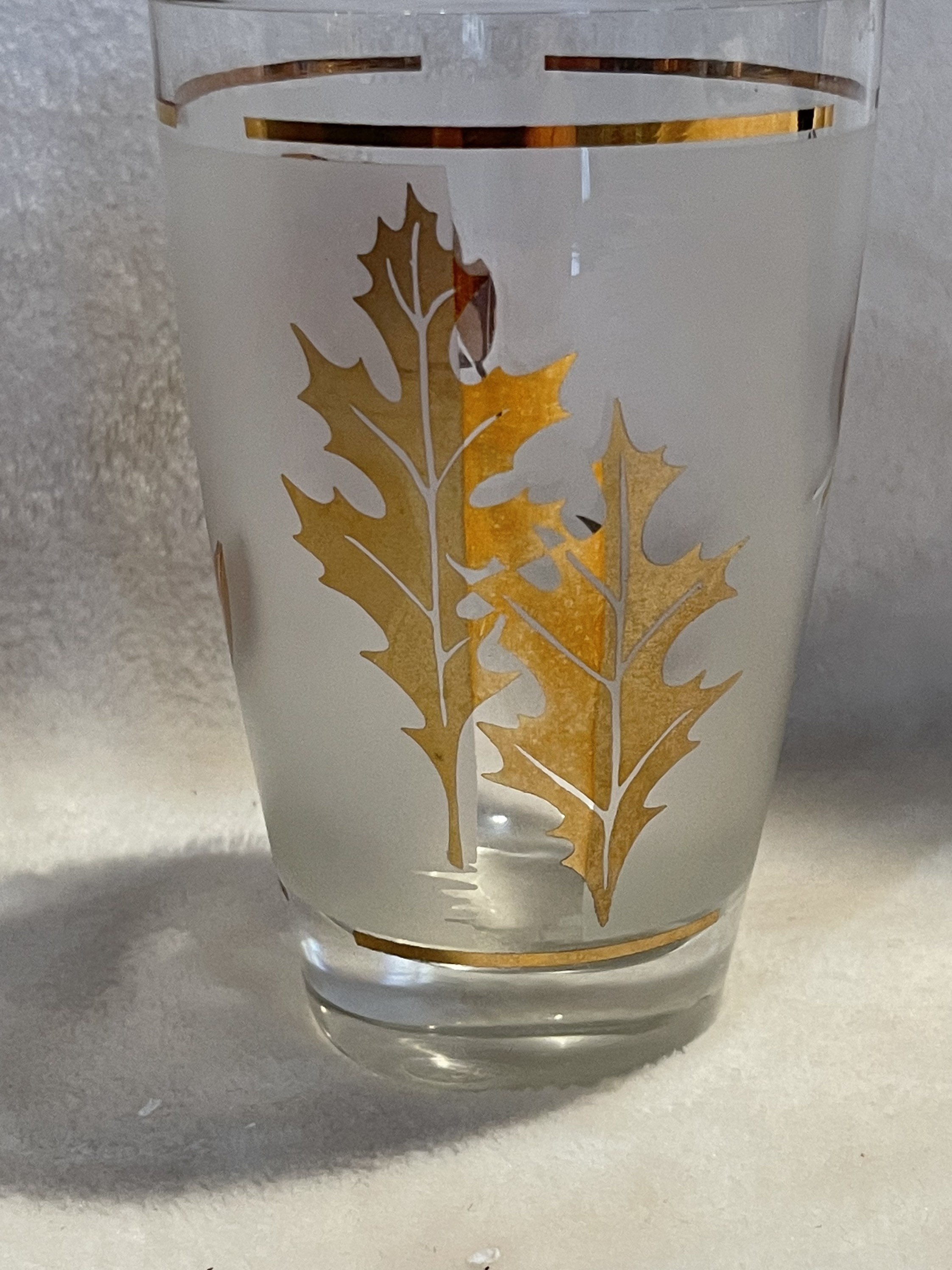 Fall leaf theme DRINKING GLASSES * 12 Gold Leaf Design - Frosted