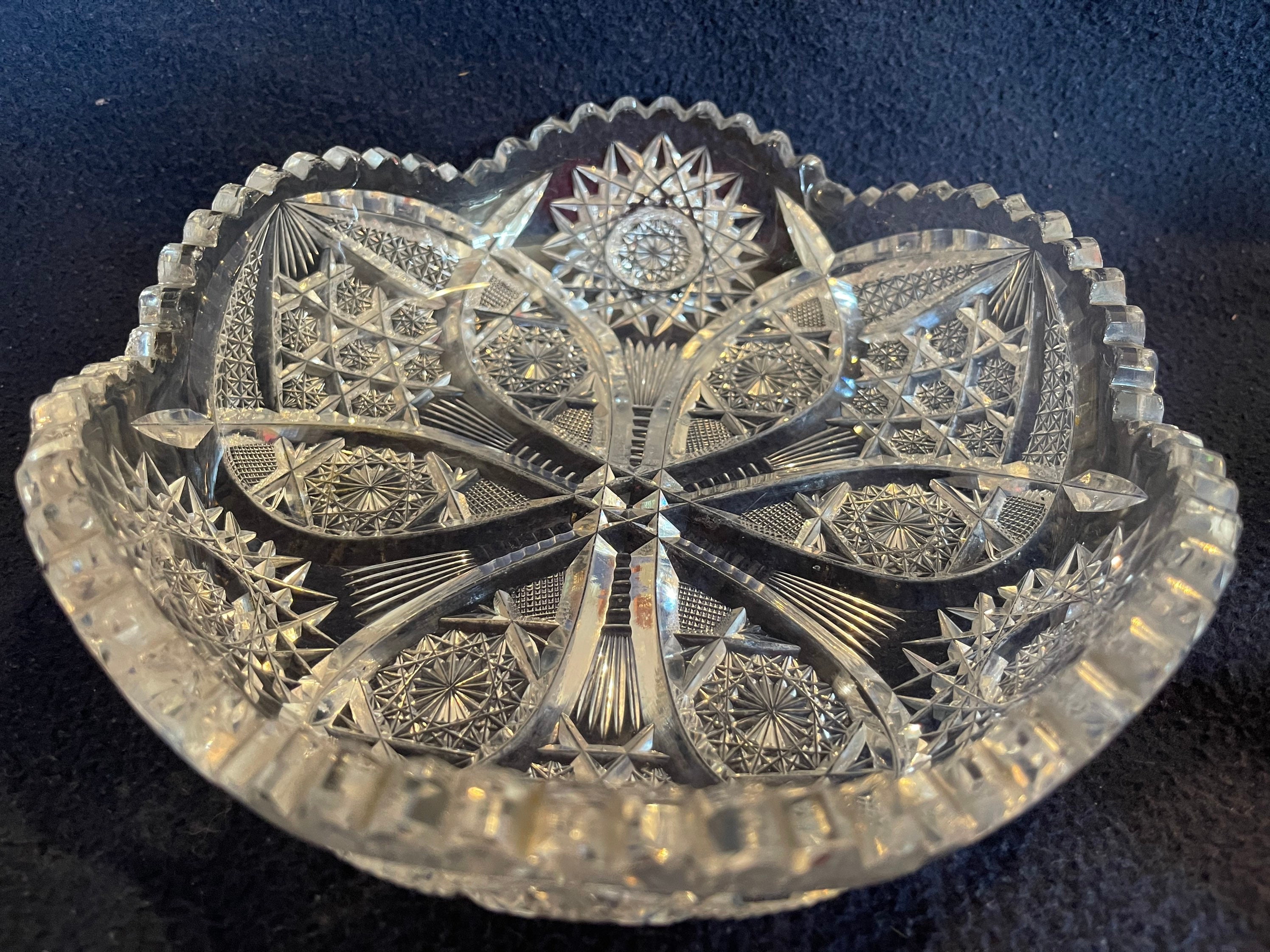 Vintage Diamond Cut Crystal Bowl Etsy