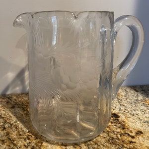 Vintage Etched Glass Pitcher