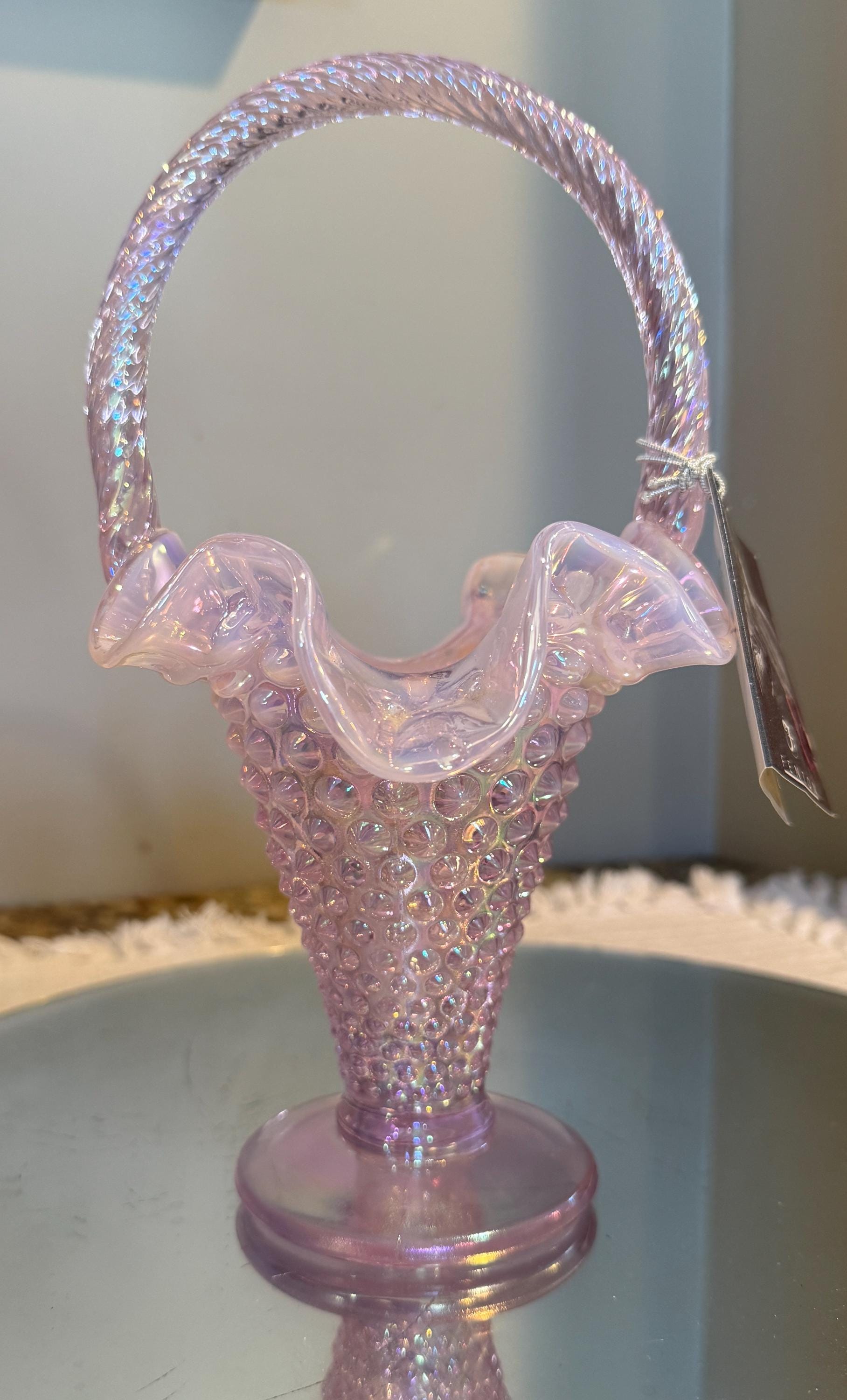 Fenton Pink Iridescent Basket - Etsy