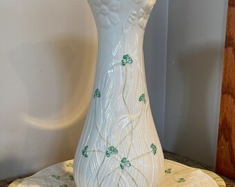 Vintage Belleek Vase and Plate
