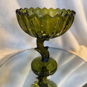 Vintage Indiana Glass Green Compote