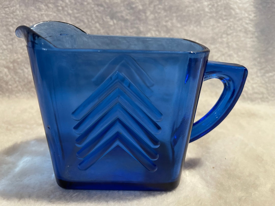 Vintage Cobalt Blue Glass Creamer / Hazel Atlas / Chevron inventory