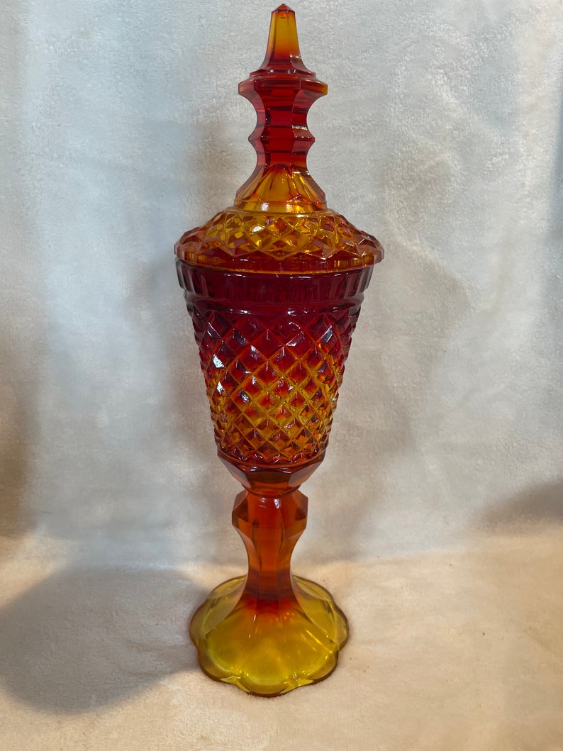 Vintage L.E. Smith Glass Amberina Diamond Point Apothecary - Etsy