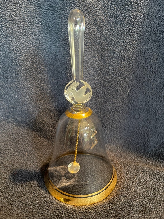 Vintage Sasaki Crystal Bell: 24% Lead Crystal With Dove, Gold Trim