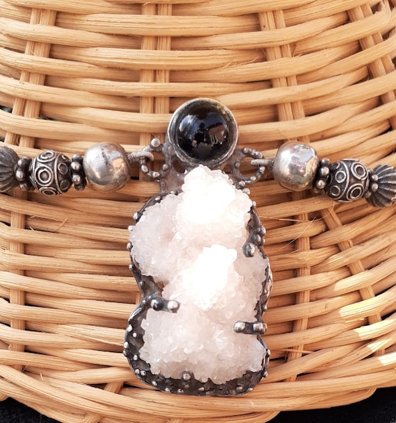 Onyx and Druzy Quartz necklace