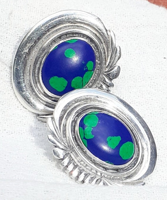 Silver and Azurite Native American Earrings