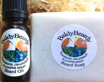 Beard oil and beard soap double combination pack by BaldyBeardy. Beard cleaning kit. Soft beard, healthy beard, beard care grooming package