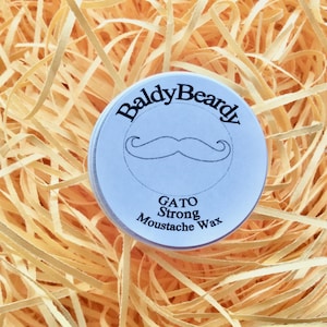 Moustache wax, moustache care, shaping, medium, strong, very strong moustache care, grooming, Bart Randolph, GATO, lip weasel, BaldyBeardy