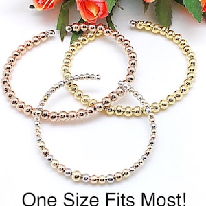 Bead Cuff of Sterling Mix, Rose Gold, or Yellow Gold Vermeil Memory Wire, Dainty Bead Cuff Stack Bracelets, Stocking Stuffer, Gifts for Her