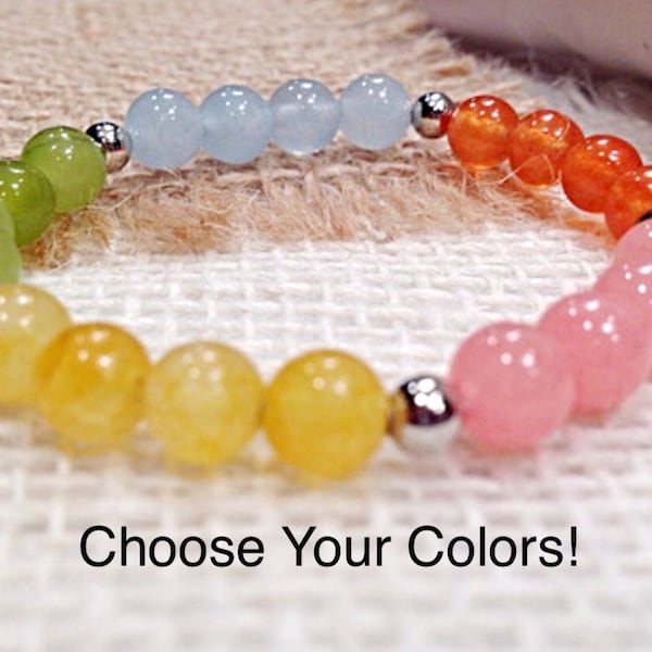 Baby/Childs Jade Rainbow Bracelet in Custom Colors, Unisex Childs Jade Multi Stretchy, Toddler Jade Stretchy, Any Five Colors Baby Bracelet