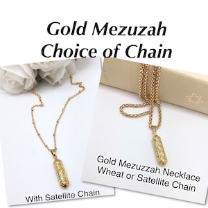 Gold Mezuzah Necklace on Satellite or Wheat Chain, Unisex Mezuzah Gold Necklace, Bar Or Bat Mitzvah Gift, Jewish Necklace Gift, Gold Mezuzah