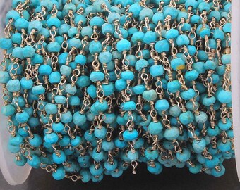 Turquoise Hand Wired Silver Chain, Tiny Turquoise Choker, Turquoise Rosary Chain, Turquoise Layering Necklace, Turquoise Hand Wired