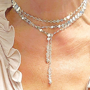 AAA Herkimer Diamond 42&quot; Sterling Coin Chain Lariat,  Herkimer Diamond Sterling Mini Coin Lariat, Herkimer Diamond Lariat/Choker
