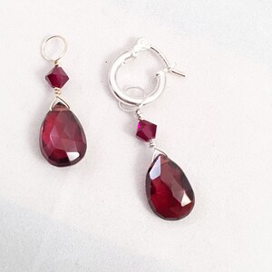 Interchangeable Garnet Briolette Teardrop Earring Charm, Garnet Necklace Charm, Garnet Teardrop Hoop Charm, January Birthstone Charm