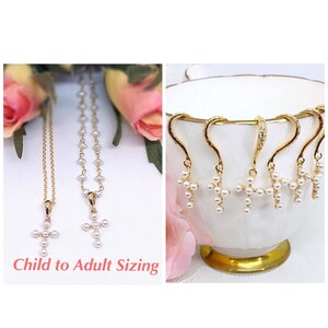 Pearl Cross Earring Dangle, Stud or Necklace All Sizes, Pearl Cross Necklace, Child’s Pearl Cross Necklace & Earring, First Communion Gift