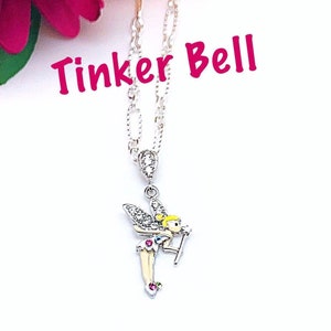 Sale Child’s CZ Enameled Tinker Bell Adjustable Necklace, Sale Crystal Tinker Bell Flying Necklace, Sale Girls Enameled Tinker Bell Necklace