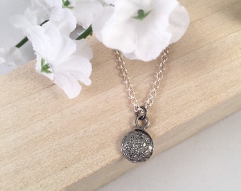 Pave Diamond Disc Oxidized Sterling Necklace, Diamond Dot Necklace, Diamond Disc Necklace, Minimalist Diamond Disc Necklace, Valentine Gift
